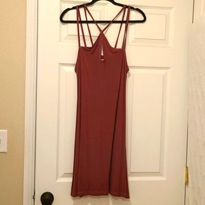 Burgundy strappy dress with peekaboo front keyhole